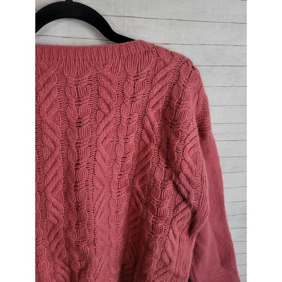 SUNDANCE MERINO WOOL CABLE KNIT  CARDIGAN SWEATER IN ROSE PINK, SZ MEDIUM - Picture 7 of 10